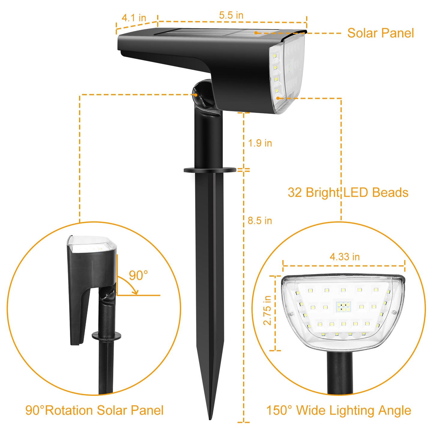 Solar Garden Spotlights 2-Pack – 800 Lumen Adjustable Outdoor Landscape Lights